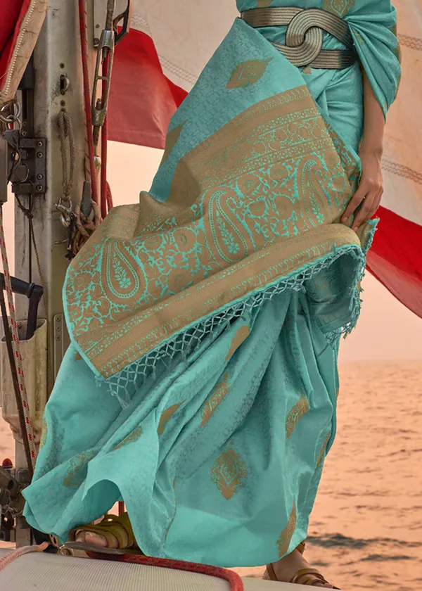 Sky_Blue_Satin_Pastel_Weaving_Silk_Saree