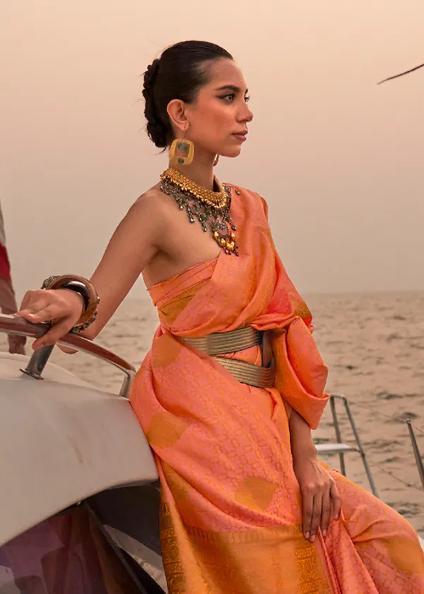 Peach_Satin_Pastel_Weaving_Silk_Saree