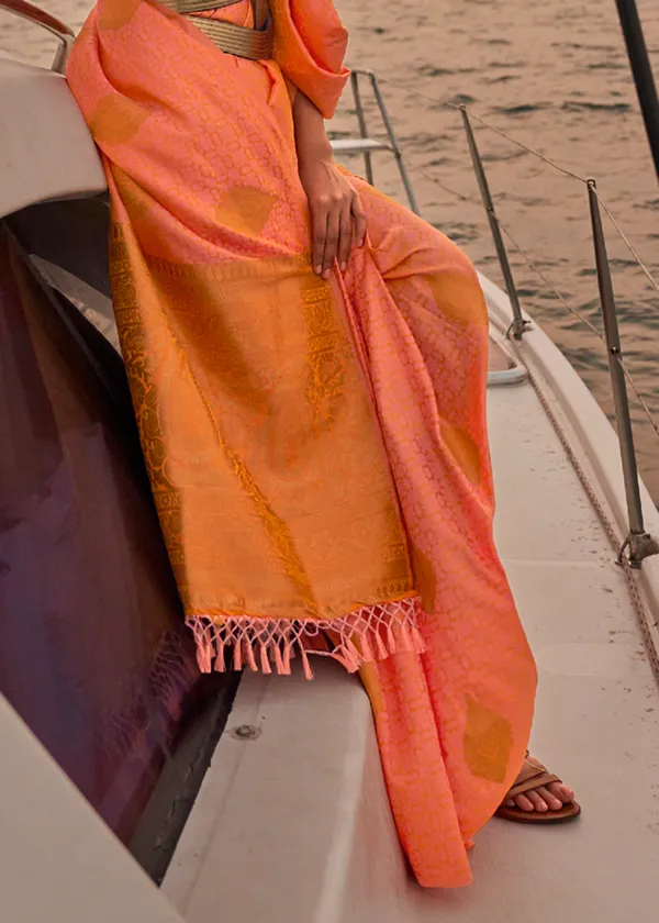 Peach_Satin_Pastel_Weaving_Silk_Saree