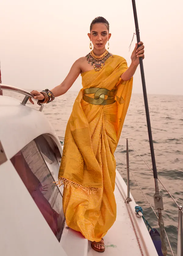 Yellow_Satin_Pastel_Weaving_Silk_Saree