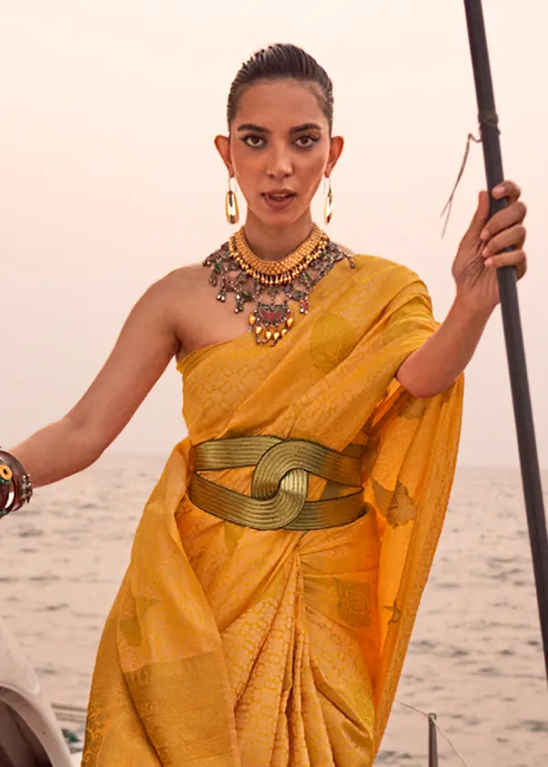 Yellow_Satin_Pastel_Weaving_Silk_Saree