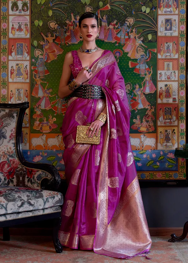 Wine_Oraganza_Sequice_handloom_weaving_saree
