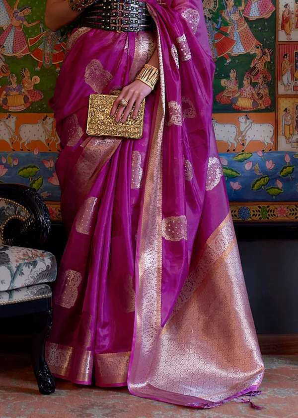 Wine_Oraganza_Sequice_handloom_weaving_saree