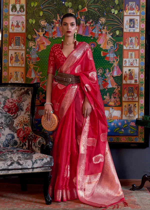 Pink__Oraganza_Sequice_handloom_weaving_saree