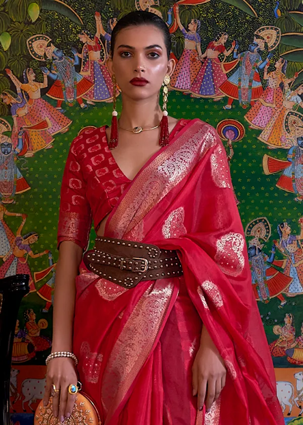 Pink__Oraganza_Sequice_handloom_weaving_saree