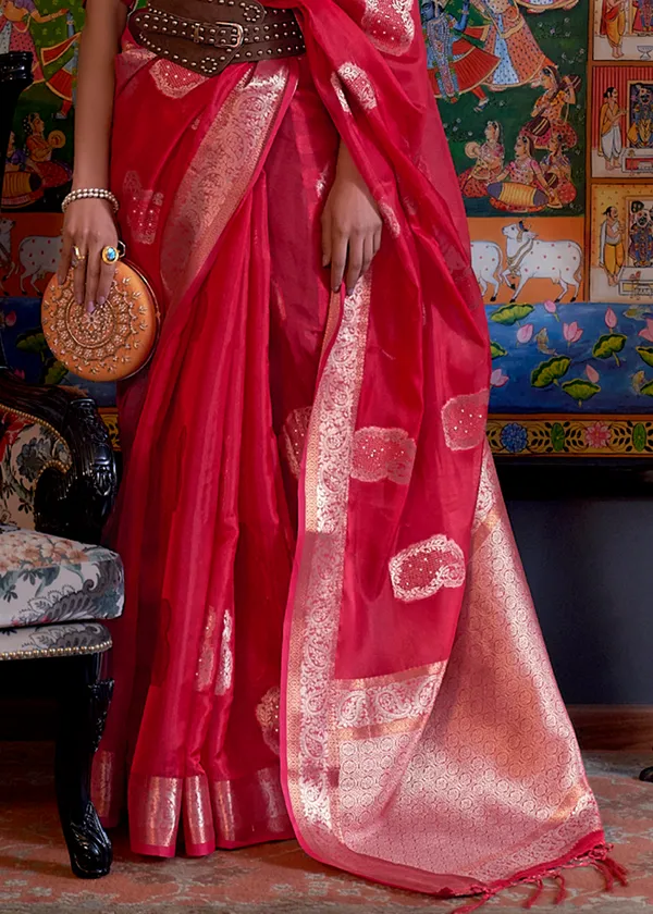 Pink__Oraganza_Sequice_handloom_weaving_saree