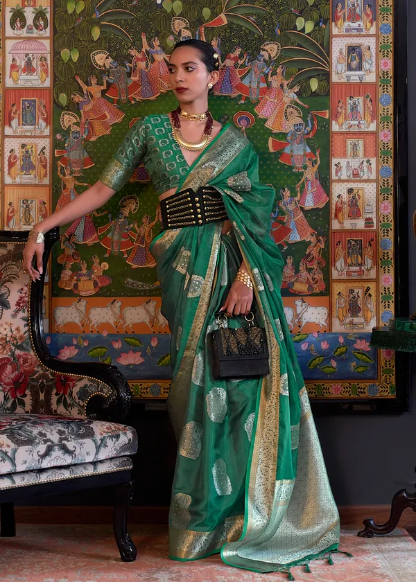 green__Oraganza_Sequice_handloom_weaving_saree