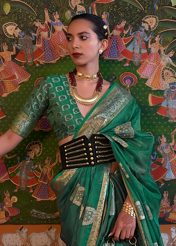 green__Oraganza_Sequice_handloom_weaving_saree