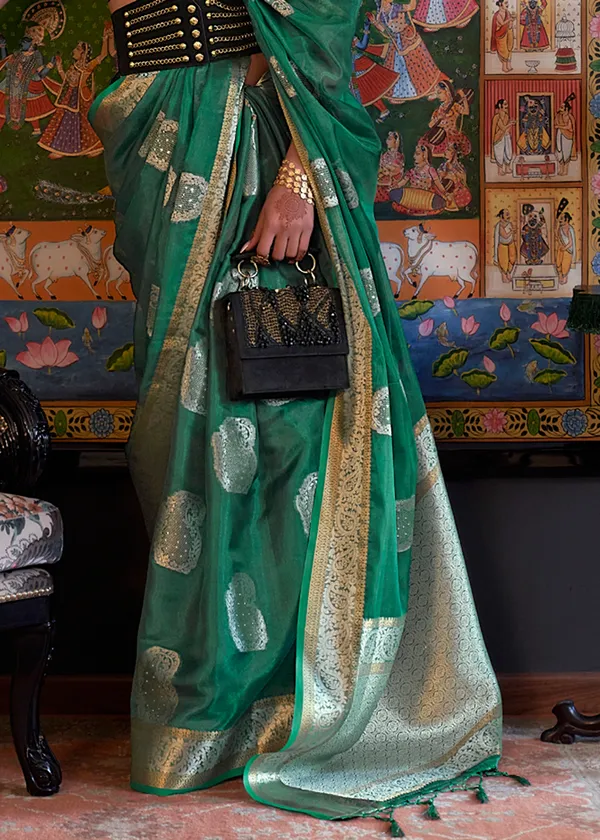 green__Oraganza_Sequice_handloom_weaving_saree