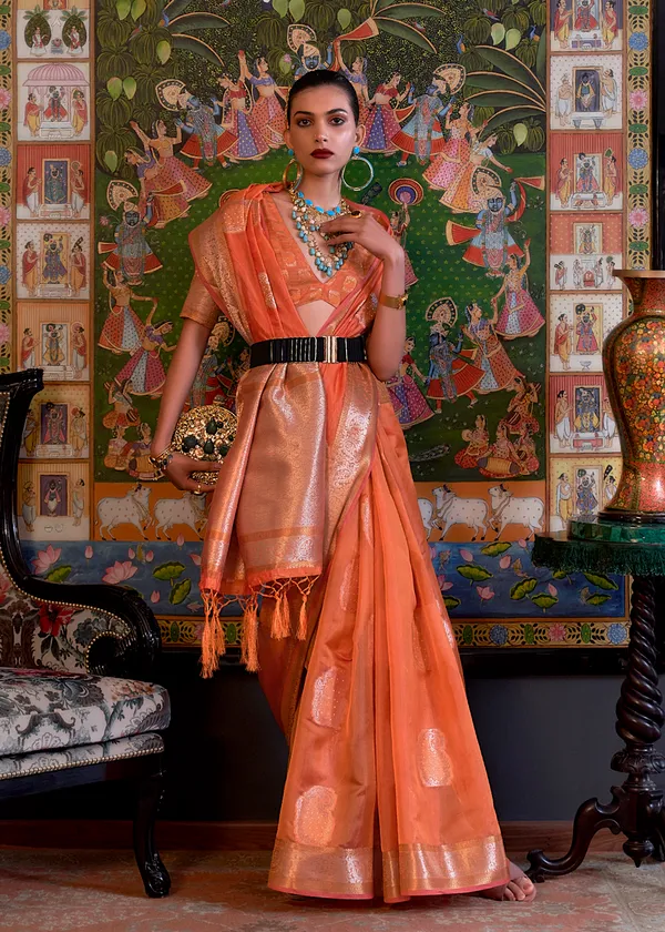 orange__Oraganza_Sequice_handloom_weaving_saree