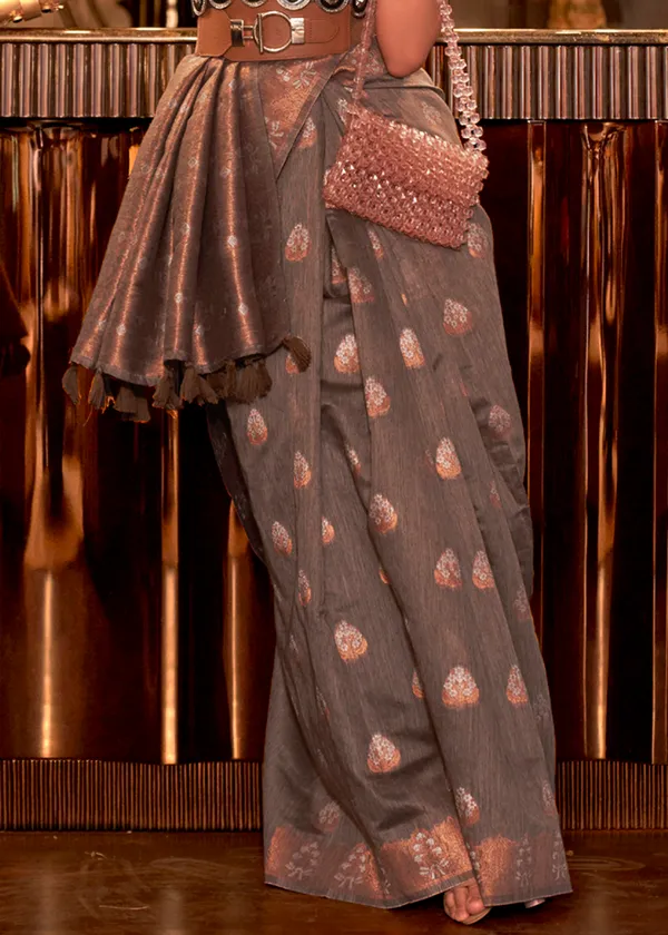 Coffe__Copper_Zari_Linen_Handloom_Saree