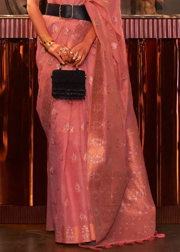 Pink__Copper_Zari_Linen_Handloom_Saree