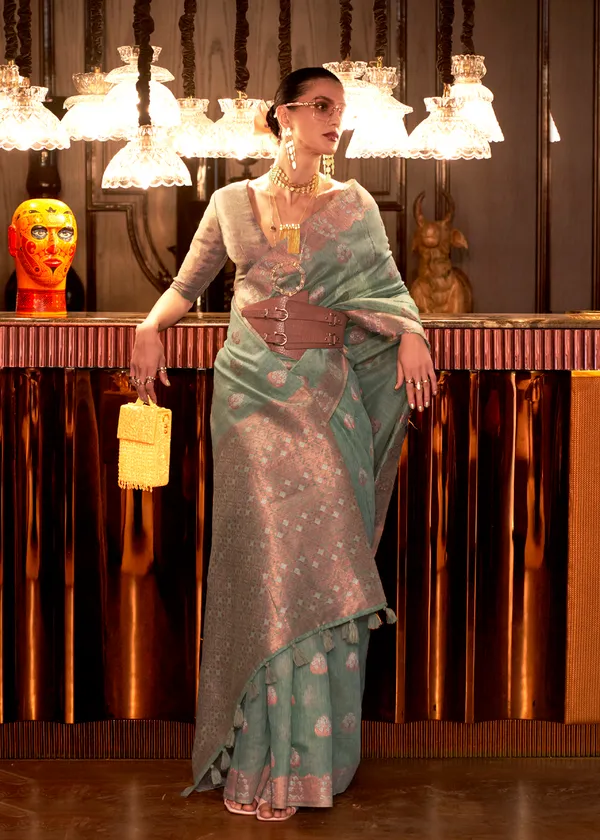 Rama__Copper_Zari_Linen_Handloom_Saree