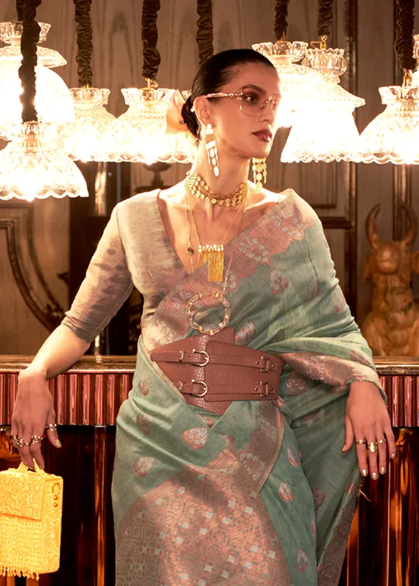 Rama__Copper_Zari_Linen_Handloom_Saree