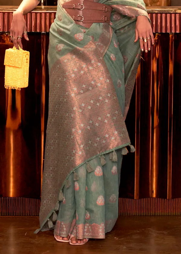 Rama__Copper_Zari_Linen_Handloom_Saree