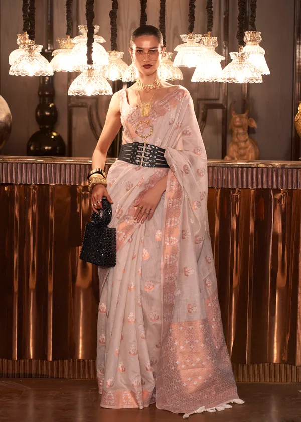 White__Copper_Zari_Linen_Handloom_Saree