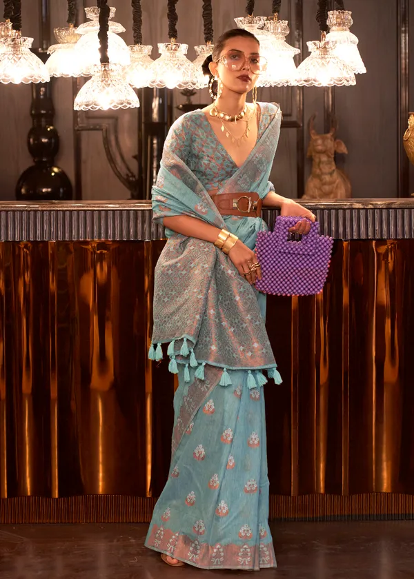 Sky_Blue__Copper_Zari_Linen_Handloom_Saree