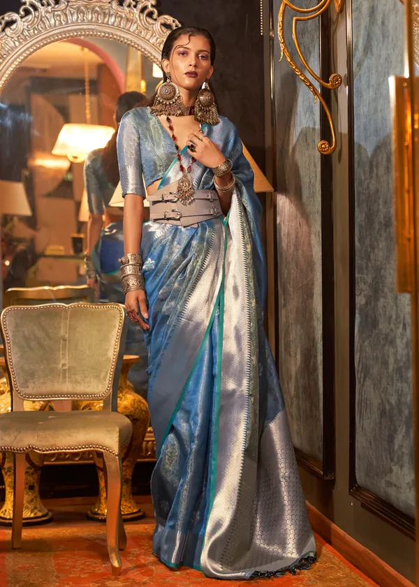 Blue__Organza_Handloom_Weaving_Silk_Saree