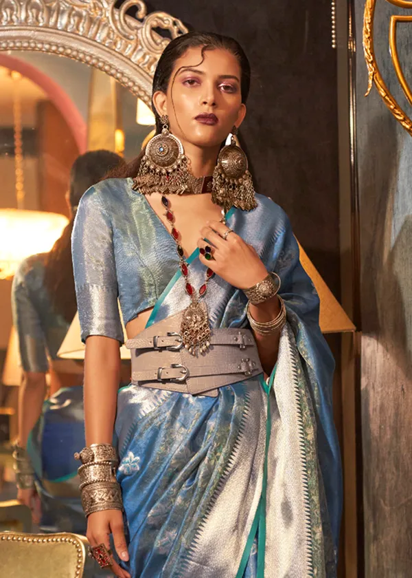 Blue__Organza_Handloom_Weaving_Silk_Saree