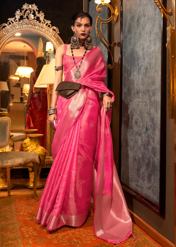 Pink_Organza_Handloom_Weaving_Silk_Saree