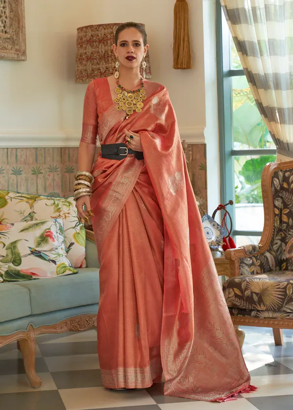 Peach__Satin_Tissue_Weaving_Silk_Saree
