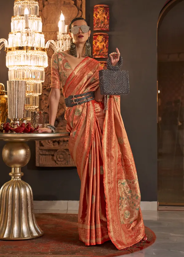 Orange_Handloom_Weaving_Silk_Saree