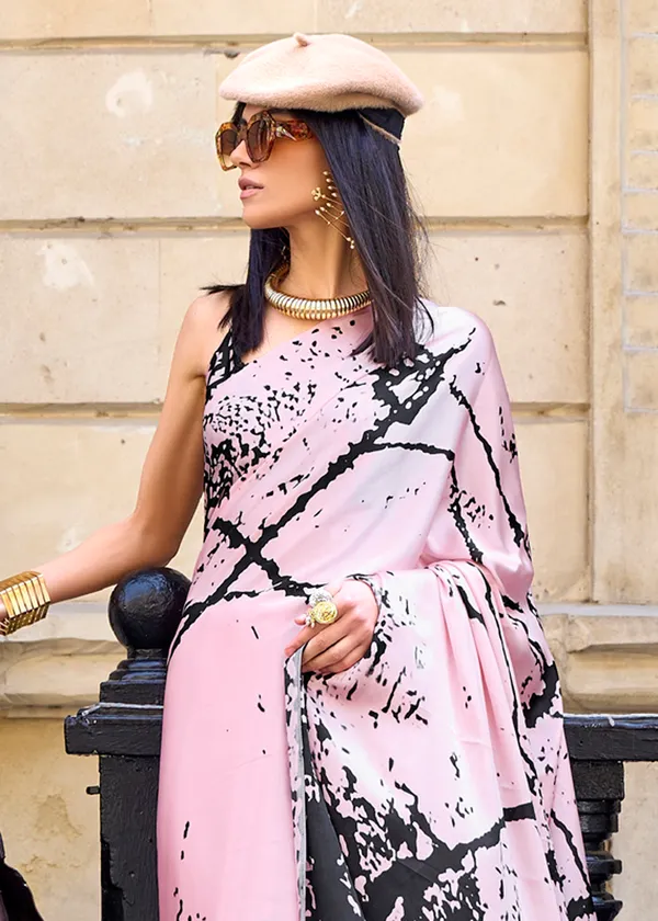 Pink__Print_Satin_Crepe_Saree