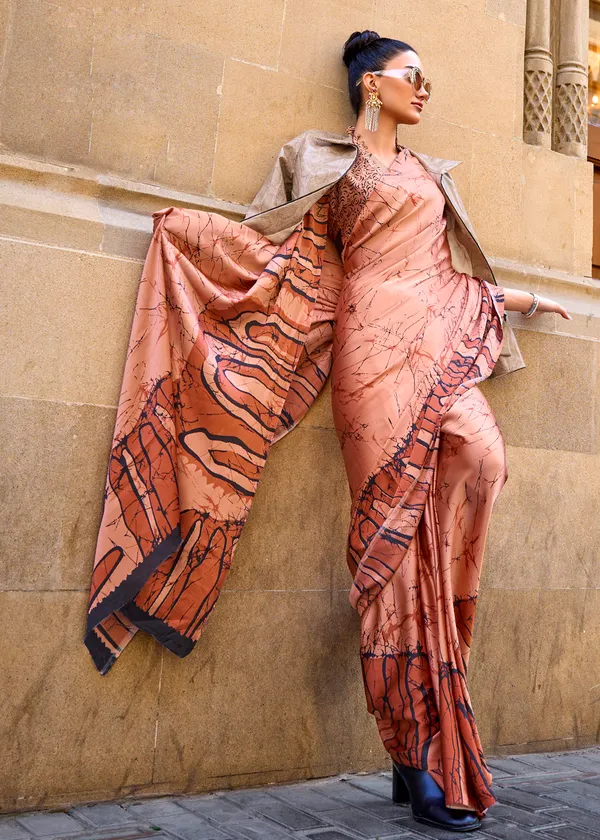 Orange__Print_Satin_Crepe_Saree