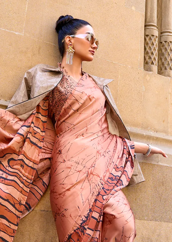 Orange__Print_Satin_Crepe_Saree