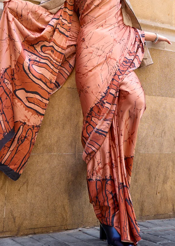 Orange__Print_Satin_Crepe_Saree