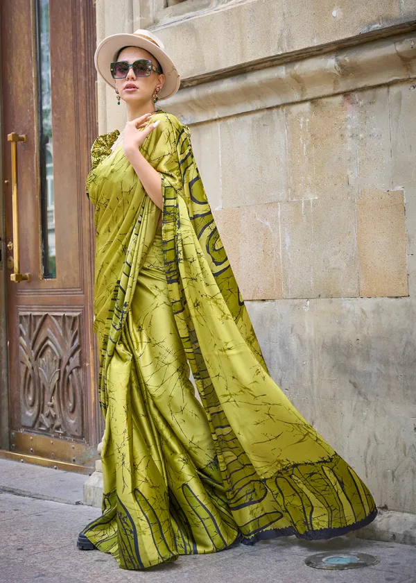 Green___Print_Satin_Crepe_Saree