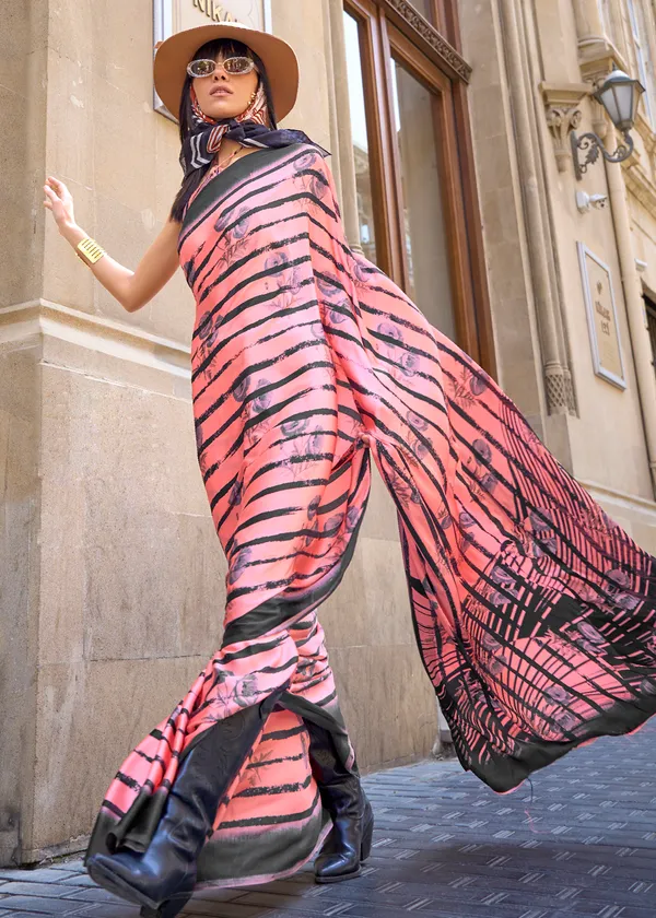 Pink__Print_Satin_Crepe_Saree