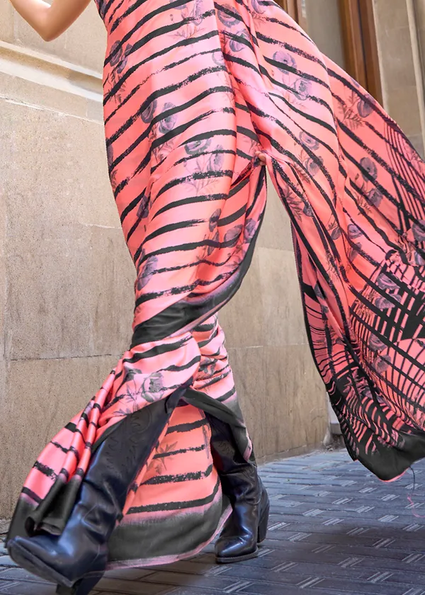 Pink__Print_Satin_Crepe_Saree