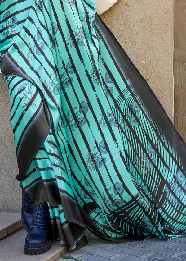 Blue__Print_Satin_Crepe_Saree