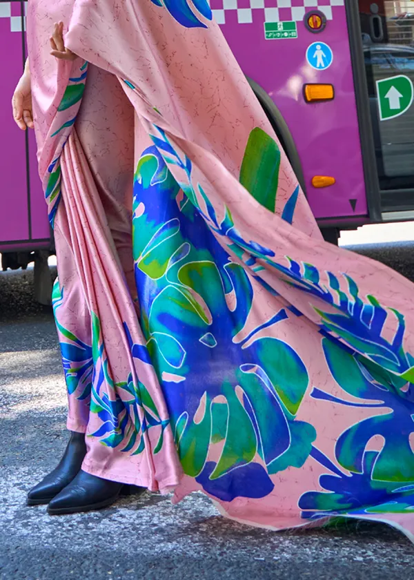 Pink__Print_Satin_Crepe_Saree