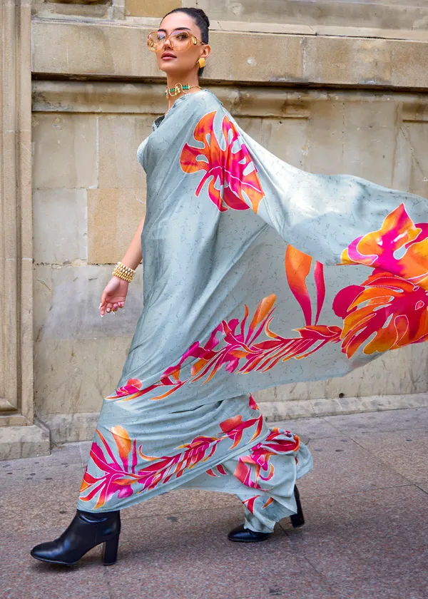 Grey__Print_Satin_Crepe_Saree