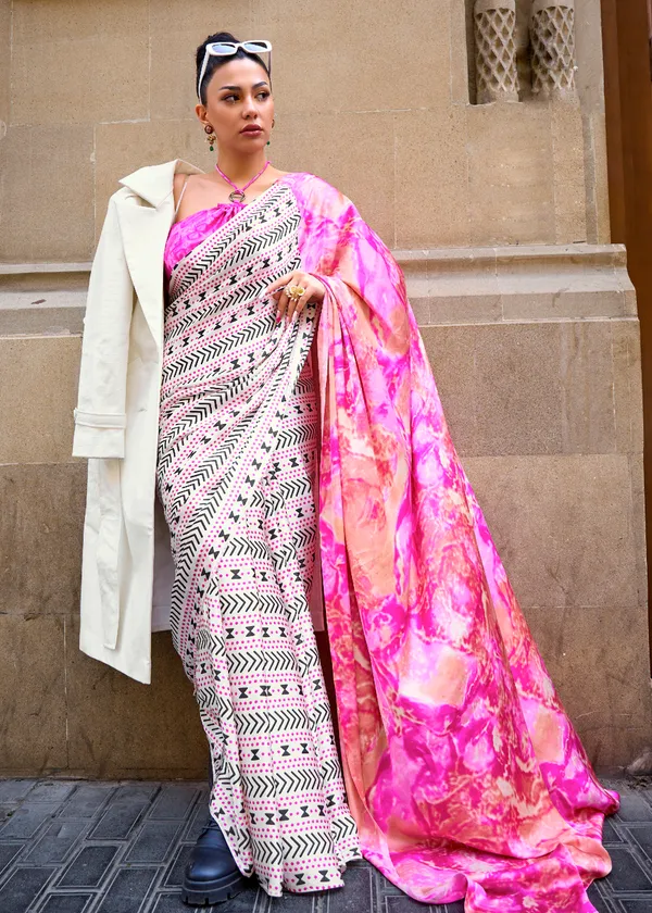 Pink__Print_Satin_Crepe_Saree