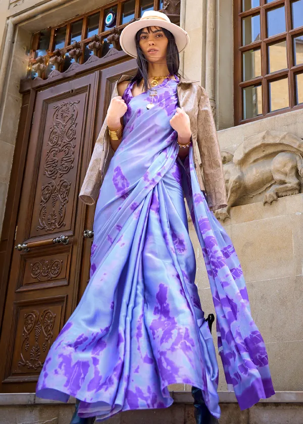 Purple__Print_Satin_Crepe_Saree