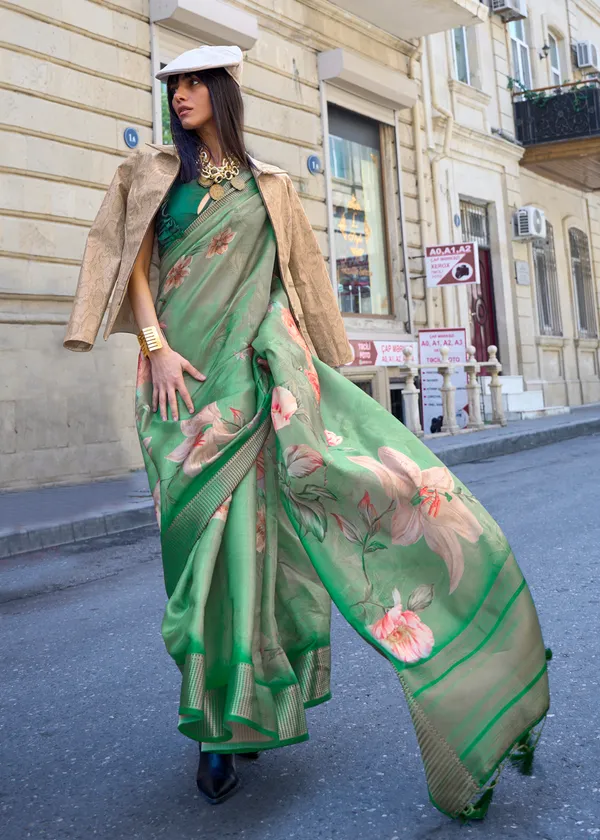 Green_Satin_Handloom_Weaving_Saree