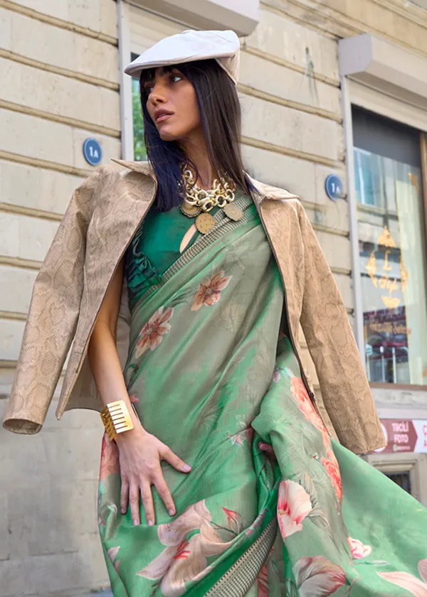 Green_Satin_Handloom_Weaving_Saree