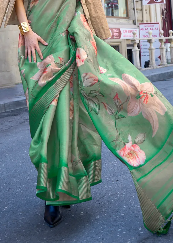 Green_Satin_Handloom_Weaving_Saree
