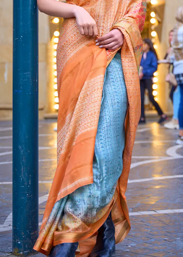 Orange__Poly_Print_Viscose_Handloom_Saree
