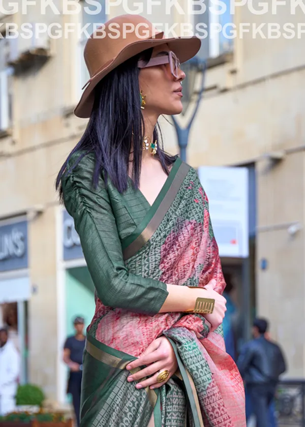 Green__Poly_Print_Viscose_Handloom_Saree
