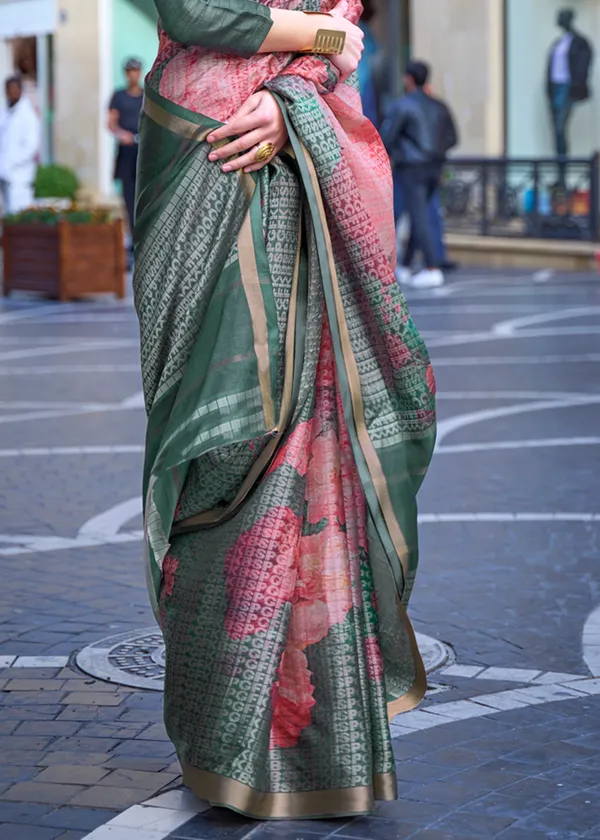 Green__Poly_Print_Viscose_Handloom_Saree
