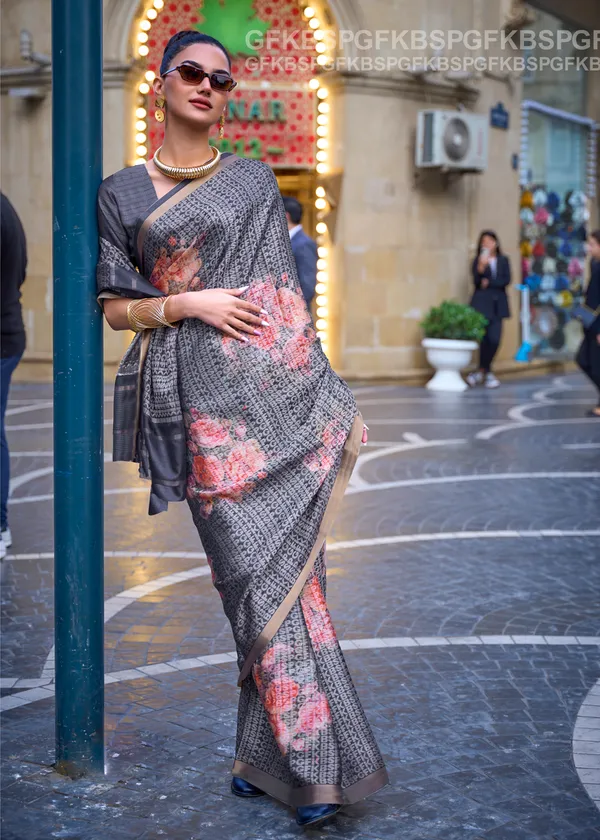Grey_Poly_Print_Viscose_Handloom_Saree
