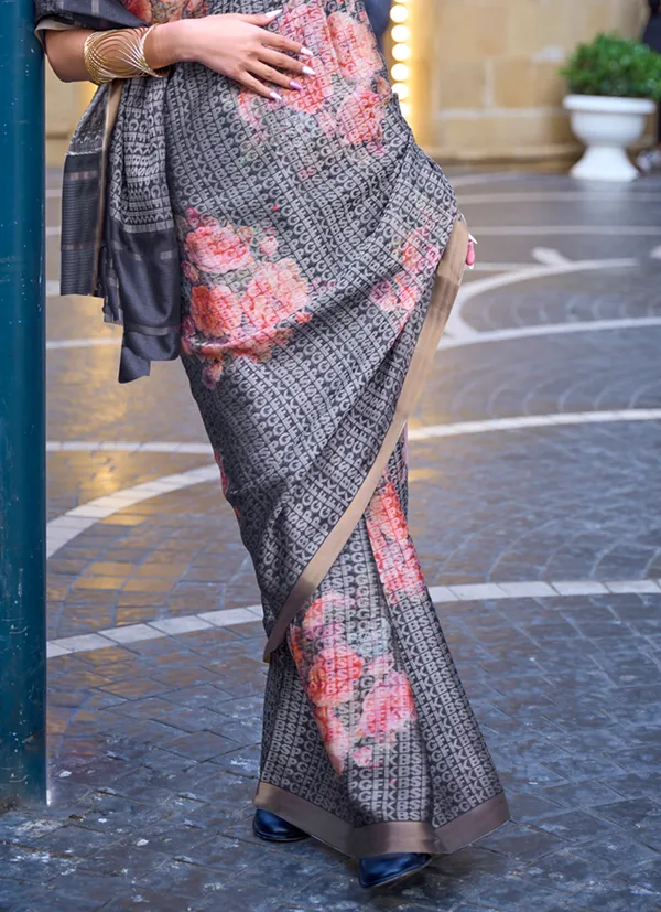 Grey_Poly_Print_Viscose_Handloom_Saree
