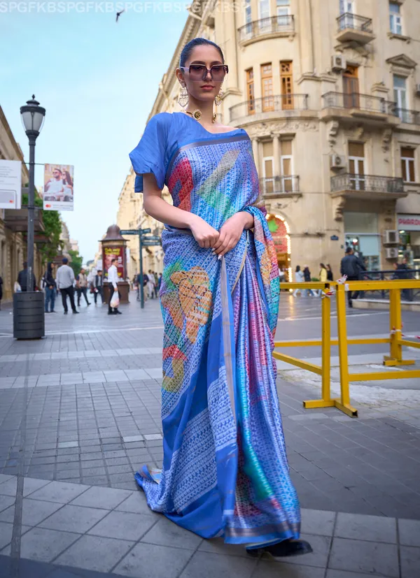 Blue__Poly_Print_Viscose_Handloom_Saree