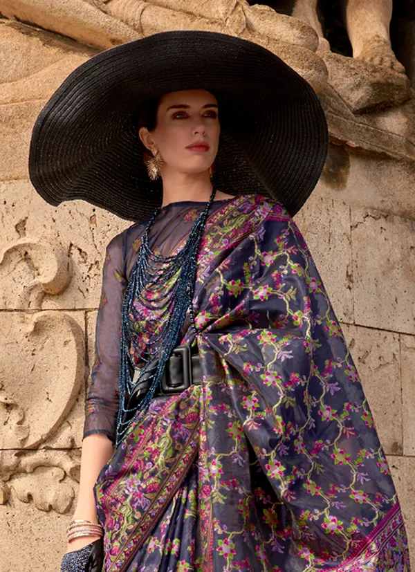 black_Organza_Handloom_Weaving_Saree