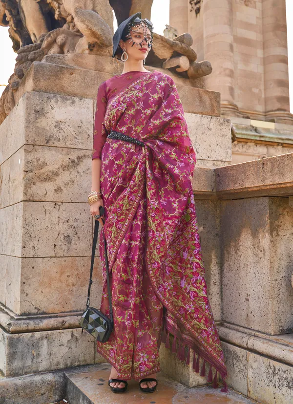 majenta_Organza_Handloom_Weaving_Saree