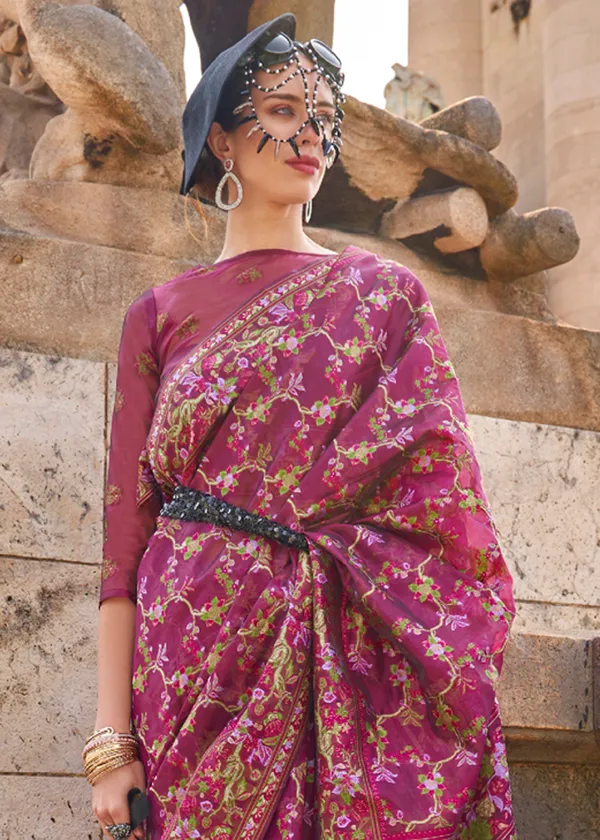 majenta_Organza_Handloom_Weaving_Saree